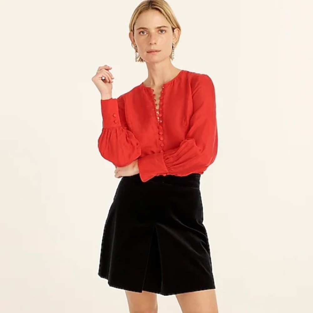 J.Crew eco cupro covered button top, size 8, red